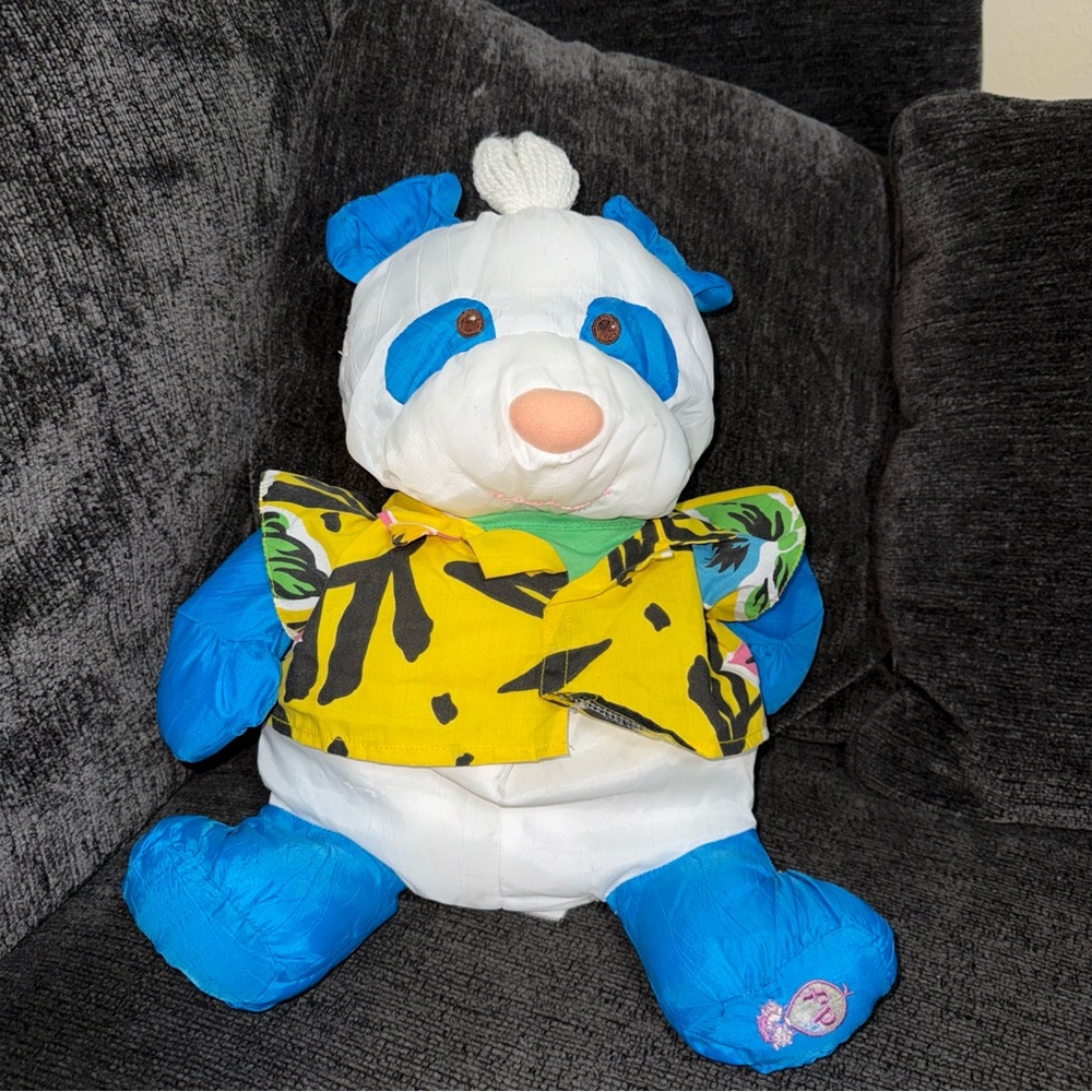 Vtg Fisher Price 1987 Puffalumps Wild Panda Bear W/Outfit Plush 17” bear